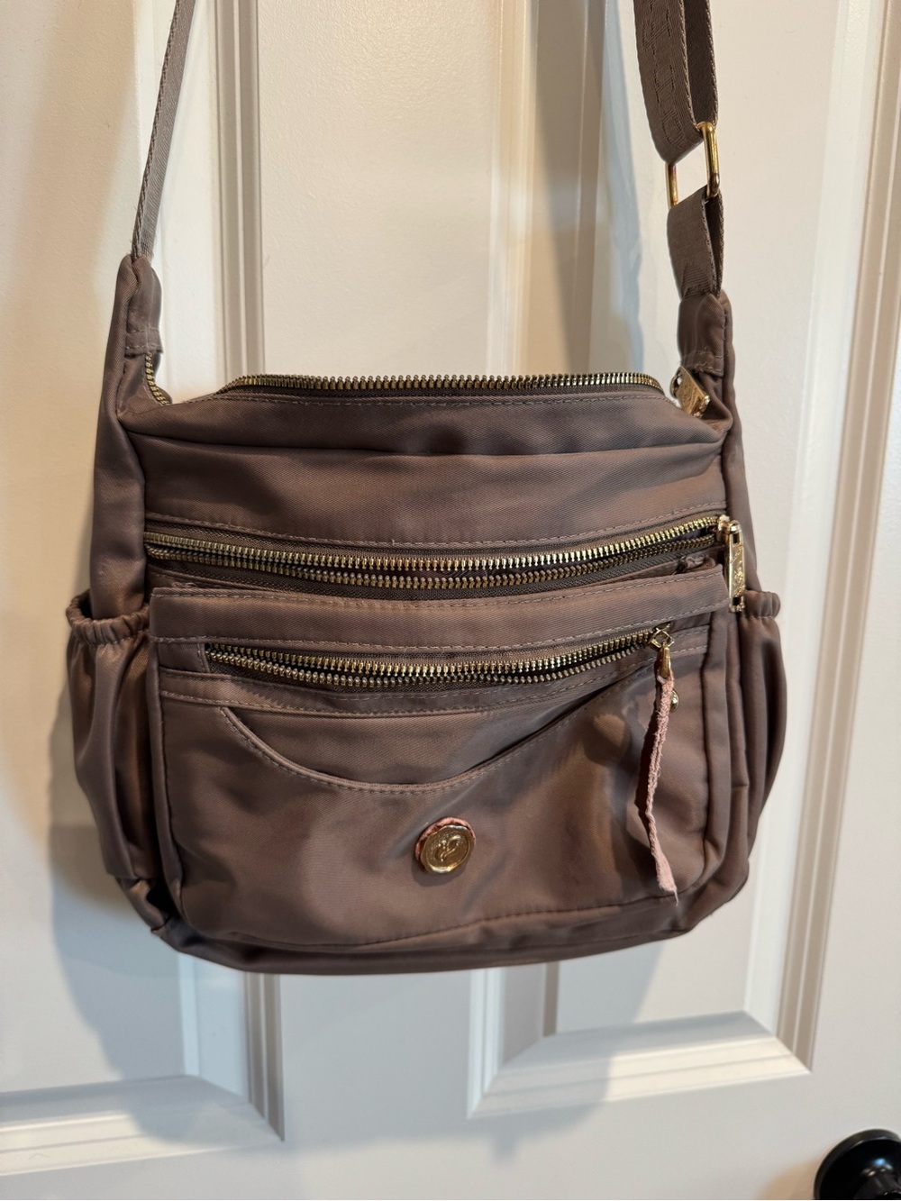 Everyday Taupe Nylon Messenger Bag with Adjustable Strap
